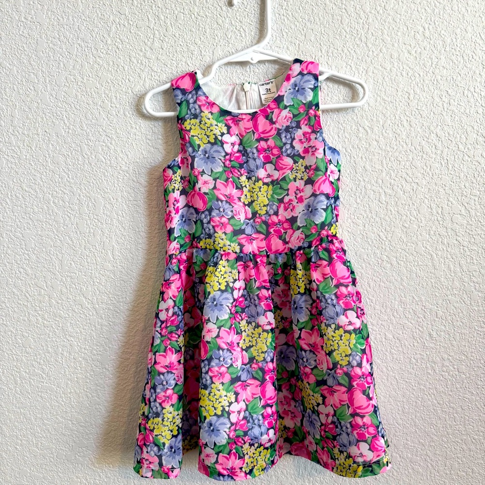 Carters Toddler Girls 3T Floral‎ Tank Lined Dress Sundress Easter Spring Summer